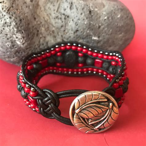 Leather Waved Lava Bracelets Etsy