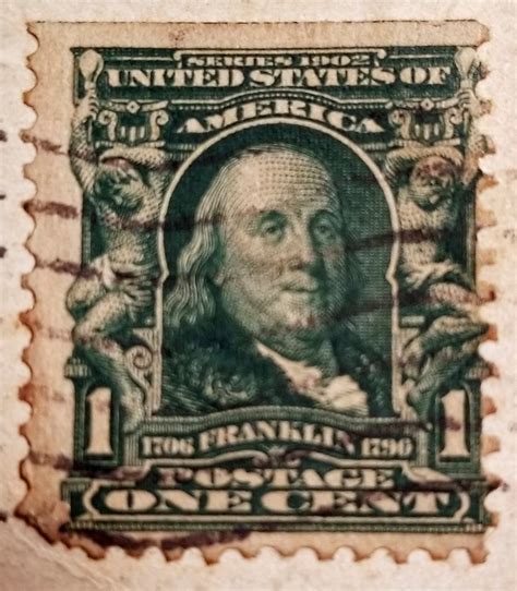Benjamin Franklin 1902 Series One Cent Stamp Used And Sent Etsy