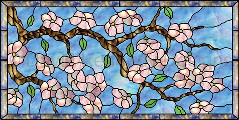 printable cherry blossom stained glass pattern line art 2