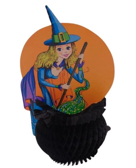 Vintage Beistle Honeycomb Halloween Decoration Pretty Witch with Cauldron