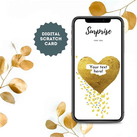 Ecard Digital Scratch off Card Surprise With Golden Heart, Announcement