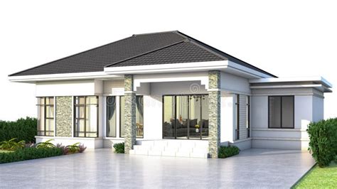 One Story House Exterior Design and Rendering Stock Illustration ...