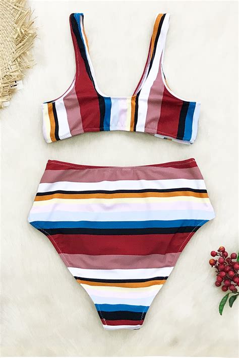 Colorful Stripe High Waisted Bikini