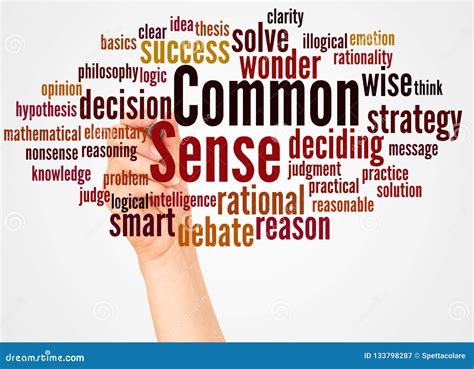 Common Sense Word Cloud And Hand With Marker Concept Stock Illustration