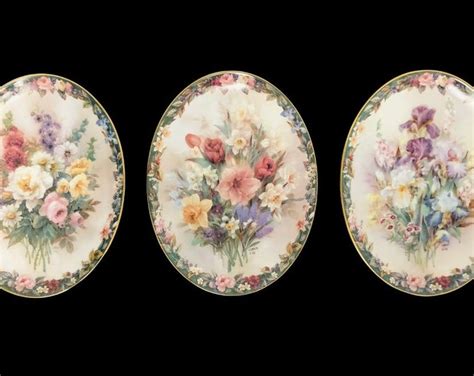 Vintage Bradford Exchange Lena Lius Floral Cameos Oval Plates ONLY 1