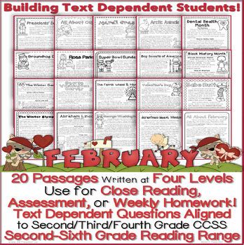 Presidents Day February Leveled Close Reading Passages Ccss