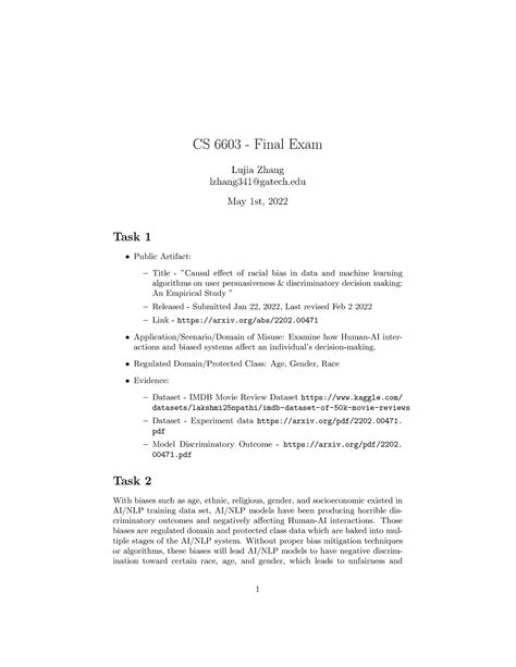 CS 6603 Final - 6603 - CS 6603 - Final Exam Lujia Zhang lzhang341 ...