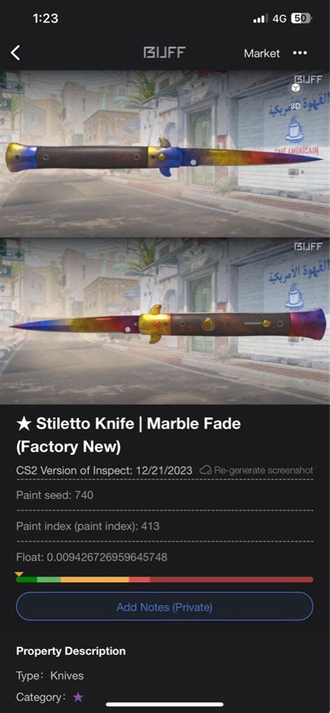 0 009FV Stiletto Knife Marble Fade Factory New CS2 CSGO Counter