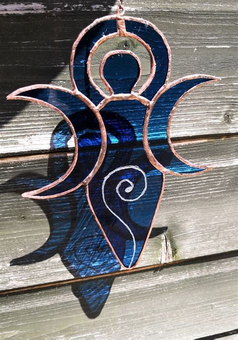 Wiccan Mother Goddess Triple Moon Symbol Stained Glass Etsy