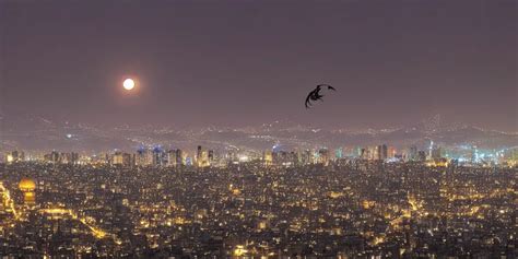 A Dragon Flying In Tehran Skyline In A Winter Night Stable Diffusion