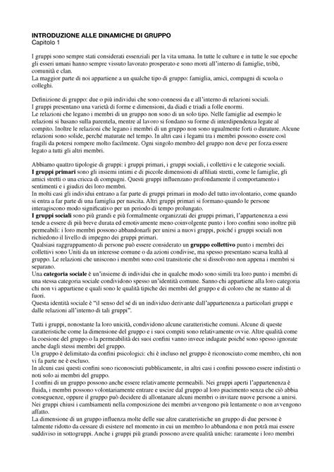 Cap 1 Riassunto Psicologia Dei Gruppi INTRODUZIONE ALLE DINAMICHE