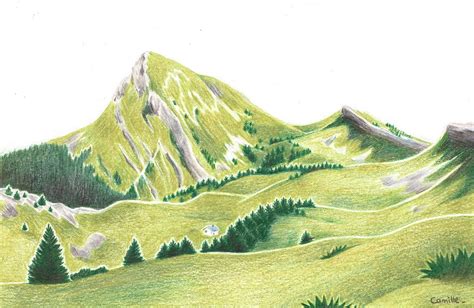 Paysage De Chartreuse Dessin Crayon De Couleur Dessin Paysage