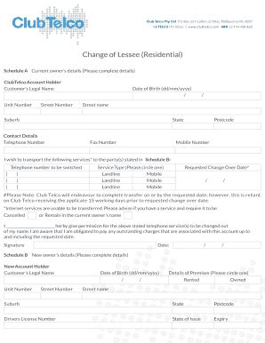 Fillable Online Change Of Lessee Residential Bclubtelcocomb Fax Email