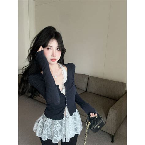 Mã FADEP1110 giảm đến 30k đơn từ 99k Xin LAN YA SHE Nữ Mới Ngọt Ngào Hot Girl Ren Dây Cổ Buộc