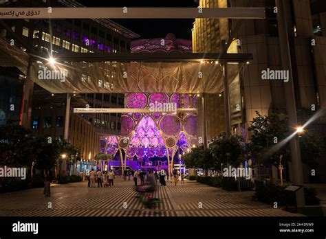 Dubai United Arab Emirates October 3 2020 Al Wasl Plaza Dome Illuminated At Night With