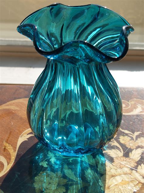 Blue Art Glass Vase Blue Flower Vase Art Glass Vase Etsy