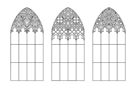 Ventanas de iglesia de vidrio tres marcos de silueta católica Vector