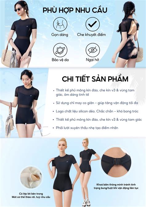Đồ bơi bikini Nữ một mảnh liền thân kín đáo bigsize kiểu phối lưới tay ngắn BIKINI PASSPORT