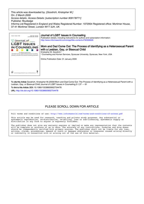 Pdf Mom And Dad Come Out The Process Of Identifying As A Heterosexual Parent With A Lesbian