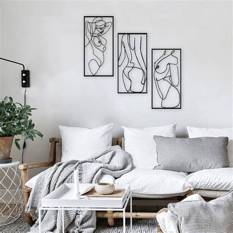 Woman Nude Metal Wall Art Set Of Women Painting Line Nude Wall Decor Minimalist Design