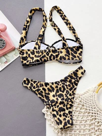 New Women S Swimsuit Sexy Leopard Printing With Metal Ring Two Piece Bikini Bikini And
