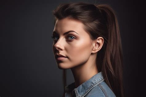 Premium AI Image Closeup Of A Beautiful Brunette Woman With Her Hair In A Ponytail Created