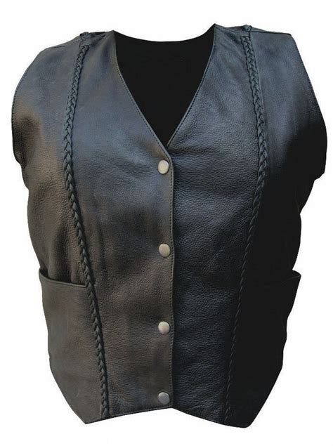 Women S Classic Naked Cowhide Braided Leather Vest Maker Of Jacket