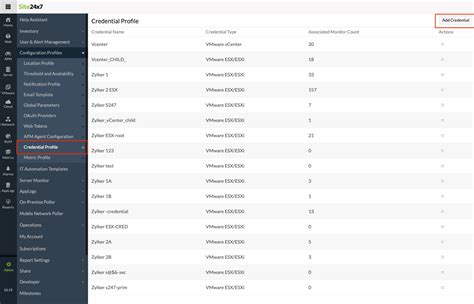 Credential Profile Online Help Site24x7