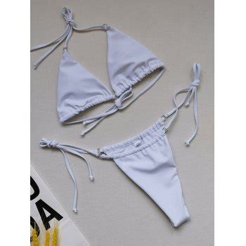 Emmiol Free Shipping Ruched Halter Bikini Set White S In Bikini