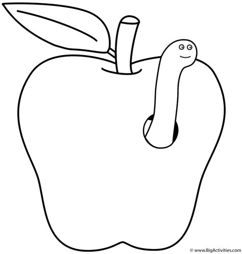 Apple with Worm - Coloring Page (Fruits and Vegetables)