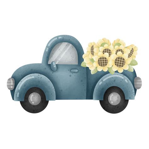 Sunflowers Pickup Truck Cartoon Drawing 25223369 PNG