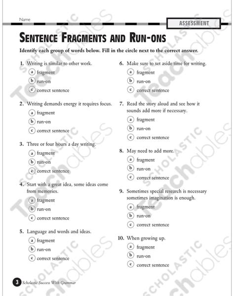 Fragments And Run Ons Worksheet With Answers