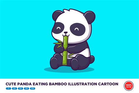 Cute Panda Eating Bamboo Illustration Graphic By Catalyststuff