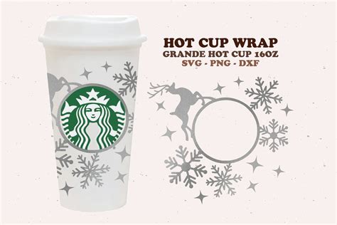 Reindeer Hot Cup Wrap Reindee Cup Svg Christmas Svg Snowflake Wrap For Grande Hot Cup 16oz