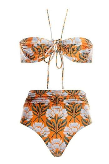 Wholesale Sexy Floral Printing Padded Halter Neck High Waist Bikini Set BA Girlmerry