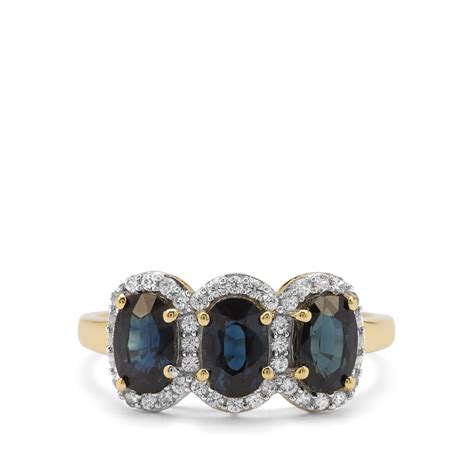 Australian Blue Sapphire And White Zircon 9k Gold Ring Atgw 220cts