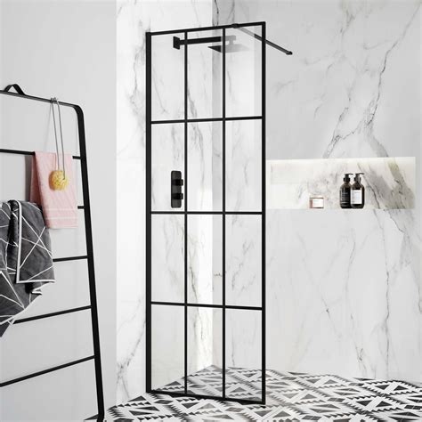 Munich Matt Black Wet Room Shower Glass Panel 700mm