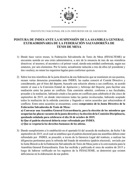 🏓🏓 COMUNICADO OFICIAL SOBRE LA... - INDES El Salvador