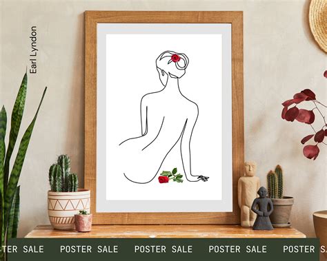 Woman One Line Drawing Print Minimalist Home Wall Decor Naked Female Floral Poster Printable