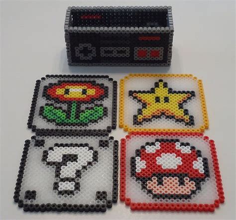 Super Mario Brothers Set Of Coaster With Nes Controller Holder Perler