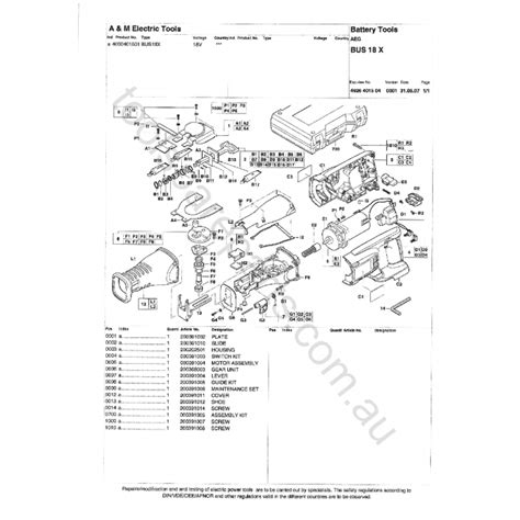 AEG BUS18X Spare Parts