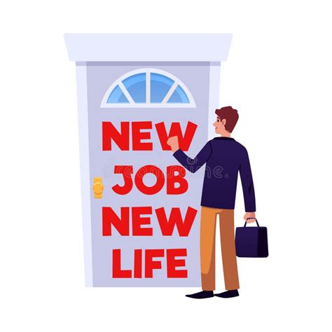 Smiling Man With Case Knocking On Door Flat Style Vector Illustration