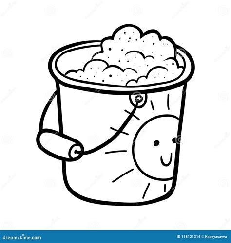 Coloring Book Pail With Sand Vector Illustration