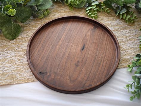 Walnut Catch All Tray Wooden Tray Round Wooden Tray Etsy