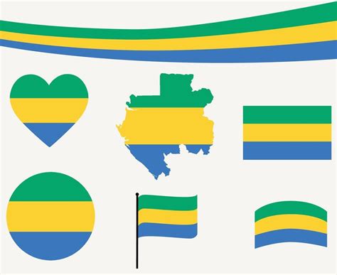 Gabon Flag Map Ribbon And Heart Icons Vector Illustration Abstract