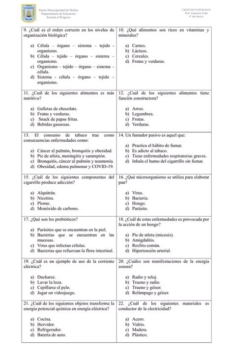 Evaluaci N Diagn Stica Ciencias Naturales A O B Sico Profe Social