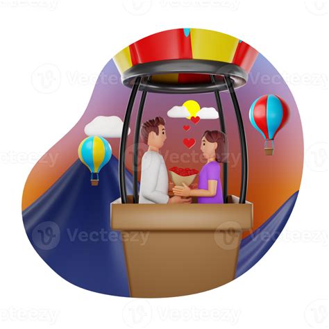 Couple In Hot Air Balloon D Character Illustration PNG