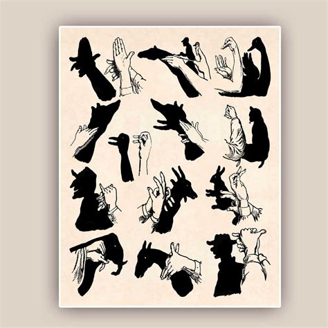 Shadow Puppet Print, Hand Shadow Puppets, Ombromania Illustrations, Nursery Art, Kids Room Decor ...