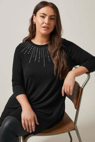 Evans Plus Size Black Sequin Embellished Longline Top Evans