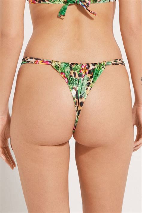 Braguita de bikini brasileña Wild Blossom con panel de tanga fino Corte brasileño Mujer